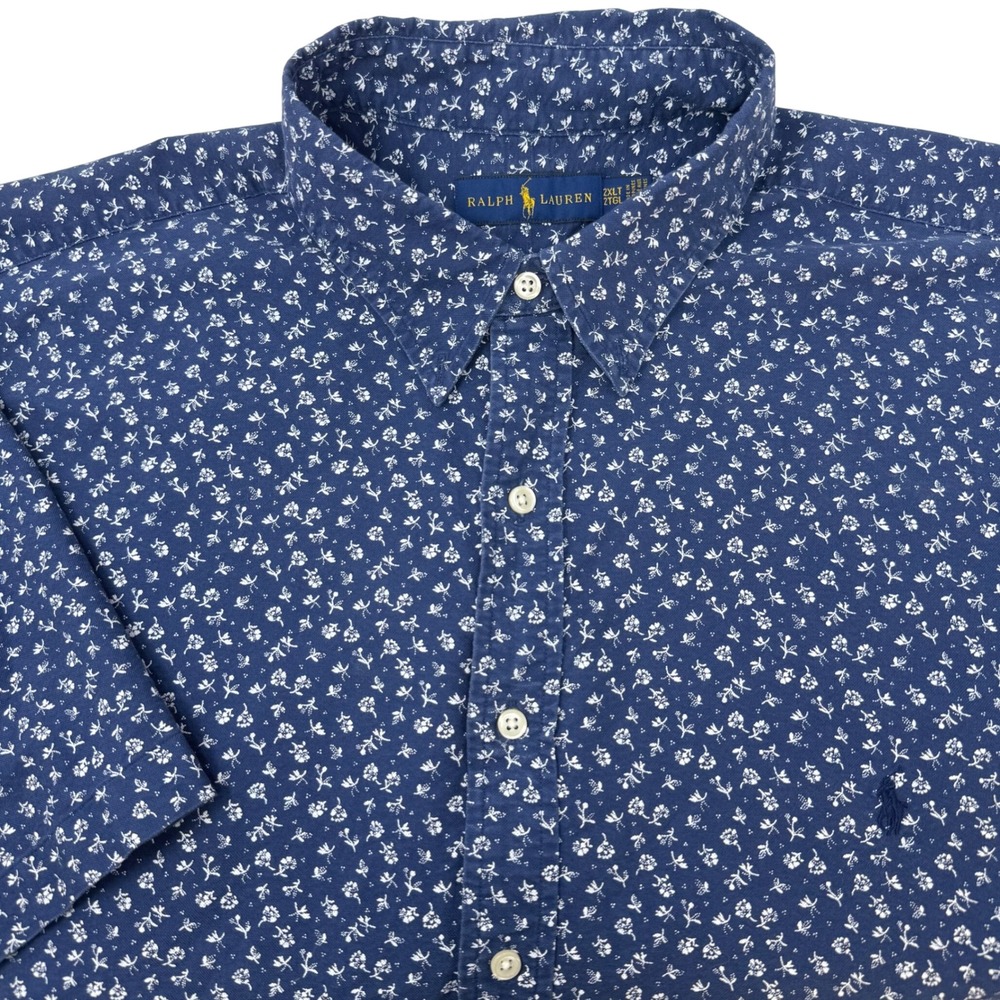 Ralph Lauren Mens 2XLT Navy Blue Floral Short Sleeve Button Down Shirt